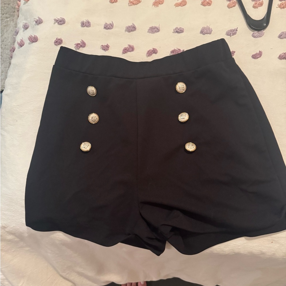 SHEIN Black High Waist Shorts with Metallic Accents